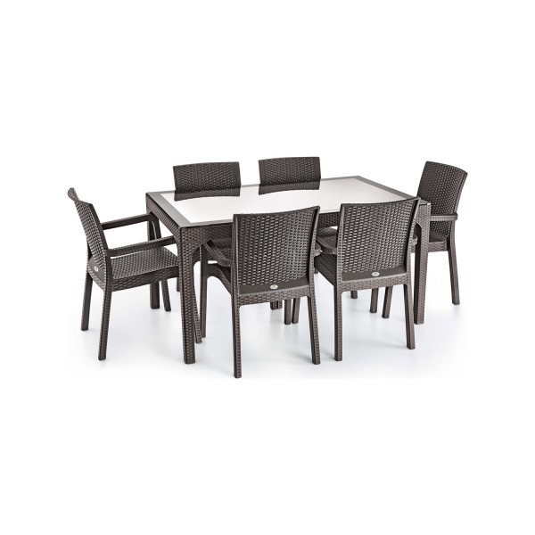 Holiday Markiz Rattan Camlı Bahçe Balkon Masa Takımı 6 Sandalyeli
