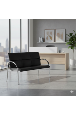 Mini Üçlü Bekleme Koltuğu - Siyah Deri